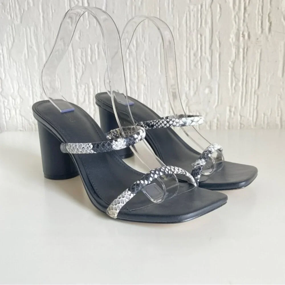 Express Black Square Toe Slip On Heeled Sandals Size 8.5 - Picture 11 of 12